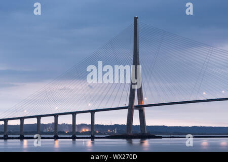 Sunrise view at Pont de Normandie, Seine bridge in France Stock Photo