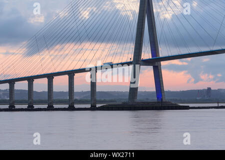 Sunrise view at Pont de Normandie, Seine bridge in France Stock Photo