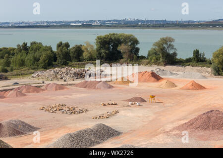 Stockyard of sands, pebbles and aggregates near Le Havre, France Stock Photo