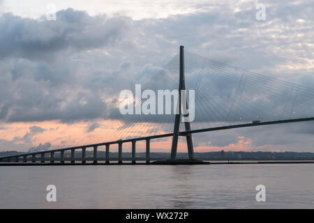 Sunrise view at Pont de Normandie, Seine bridge in France Stock Photo