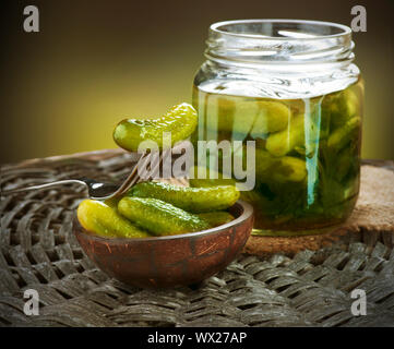 Gherkins. Pickles. Salted Cucumbers still-life Stock Photo