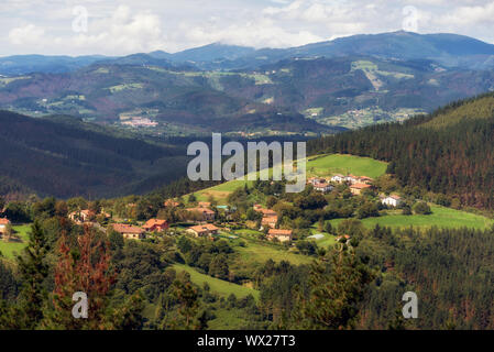 Vizcaya village and mountain landscape, Basque country, Spain. Stock Photo