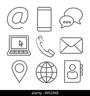 Contact line icons on white background Stock Vector