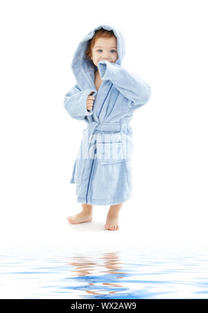 baby boy in blue robe over white Stock Photo