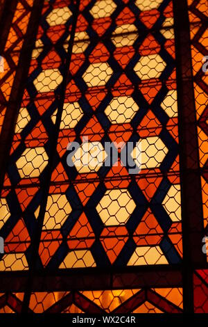 A close up on Church stained glass window Stock Photo