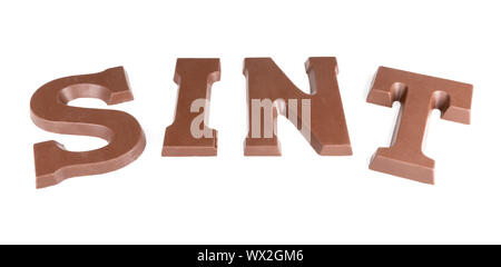 Chocolate letters making the word 'Sint' for a traditional Dutch event Stock Photo