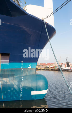 Bow of big ship in harbor of Urk, the Netherlands Stock Photo