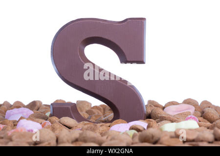 Ginger nuts with chocolate letter S at Dutch children's event Sinterklaas Stock Photo