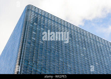 View Of Glass Blocks. Top Corner Of The Building Made From Glass Bricks. Stock Photo