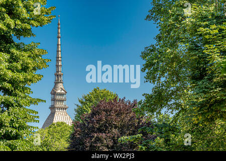The cupola and spire of the Mole Antonelliana,an architectural symbol of the city of Turin , which also houses The National Cinema Museum ,Turin,Italy Stock Photo