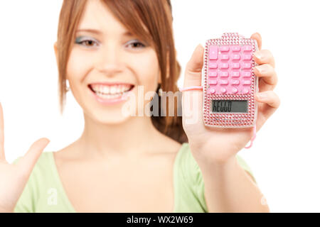 lovely teenage girl with calculator Stock Photo
