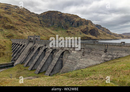 Lochan reservoir and dam in Scottish Trossachs near Ben Lawers Stock Photo