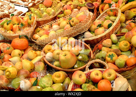 Assortment of marzipan and almond fruits Stock Photo