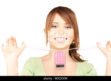 lovely teenage girl with calculator over white Stock Photo