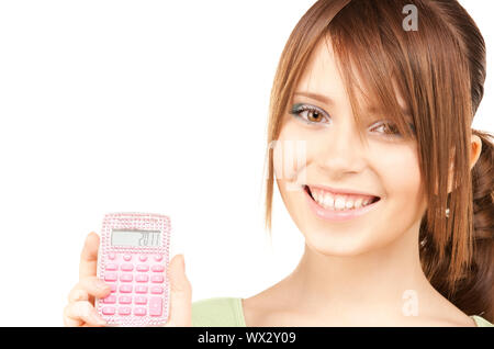 lovely teenage girl with calculator over white Stock Photo