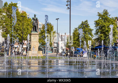 Tilburg Netherlands - September 10, 2019: Statue in Tilburg of William II (1792-1849) King of the Netherlands with water fountains in front Stock Photo