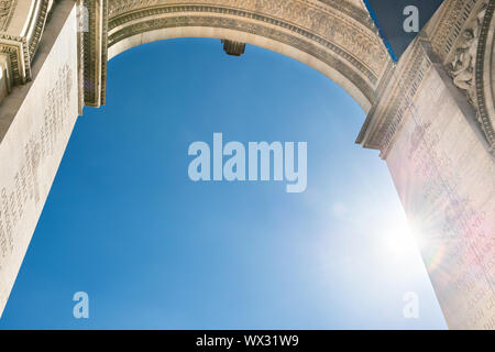 Arc de Triomphe on blue sky in Paris Stock Photo