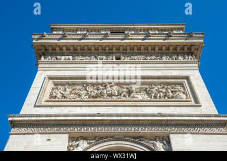 Arc de Triomphe on blue sky in Paris Stock Photo