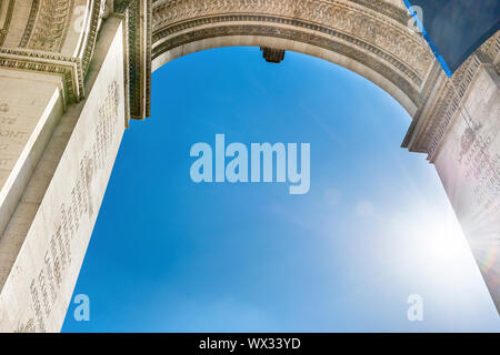 Arc de Triomphe on blue sky in Paris Stock Photo
