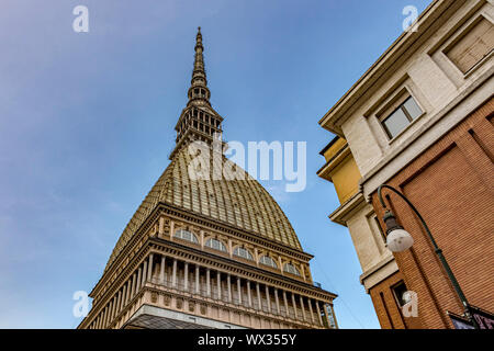 The cupola and spire of the Mole Antonelliana,an architectural symbol of the city of Turin , which also houses The National Cinema Museum ,Turin,Italy Stock Photo