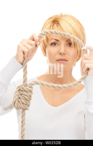 bright picture of business woman with the noose Stock Photo