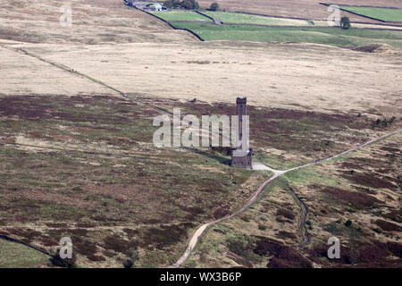 aerial view of Peel Tower, Holcombe, Bury, Greater Manchester, UK Stock Photo