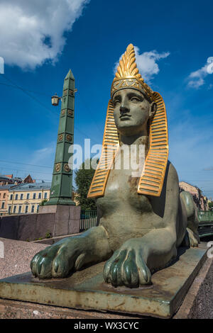 Sphinx of Egyptian bridge over the Fontanka river, Saint Petersburg, Russia Stock Photo