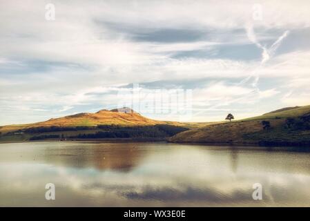 View of Dove Stone Reservoir and Alderman's Hill Stock Photo