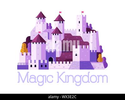 Fantasy Medieval Castle Icon in Flat Design Stock Vector