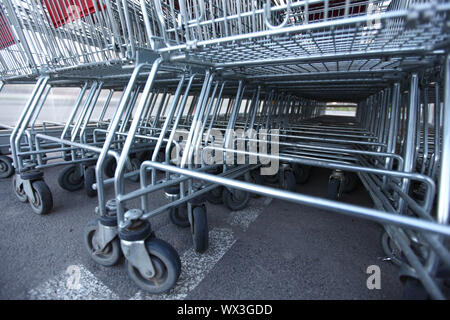 shoping carts in a row close up Stock Photo