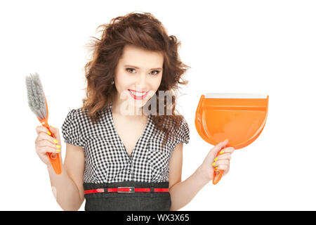 picture of beautiful woman with cleaning sweep Stock Photo