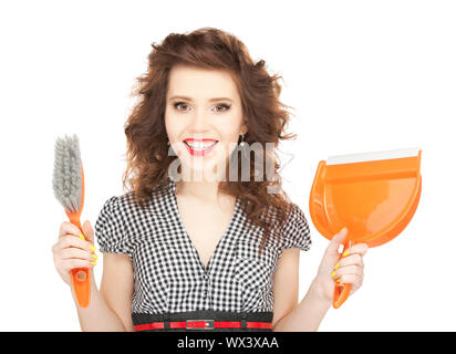 picture of beautiful woman with cleaning sweep Stock Photo