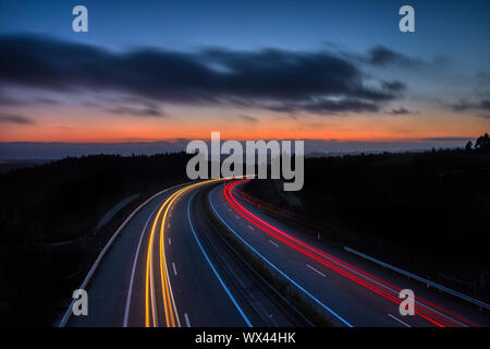 Sunset over Highway. Photograph captured in Aveiro (Portugal) Stock Photo
