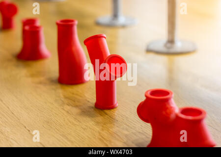 Creative Red 3D Printed Pipe on the table show in  exhibition, Prototype Object, Future of Industry Stock Photo