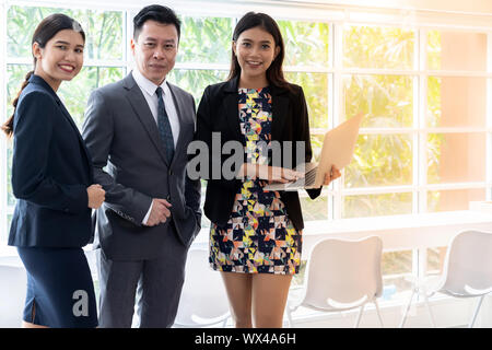 Business people talking at cafe window Stock Photo
