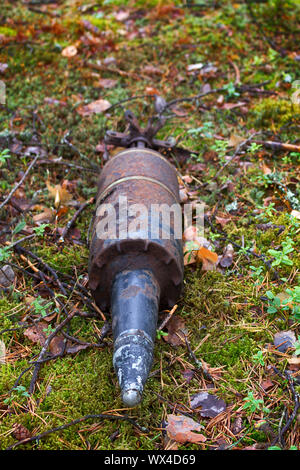 Mortar shell found in the woods Stock Photo