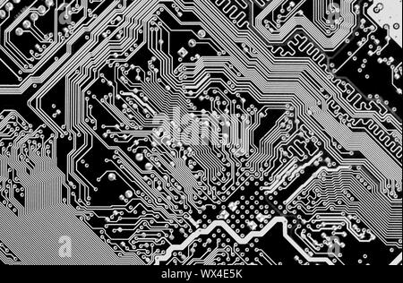 Circuit board electronic black and white background Stock Photo