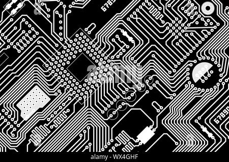 Graphic background - white electronic components on a black Stock Photo