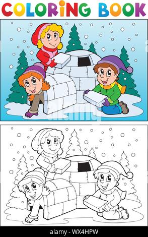 Coloring book winter topic 4 Stock Vector