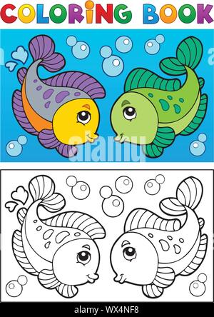 Coloring book with fish theme 2 Stock Vector