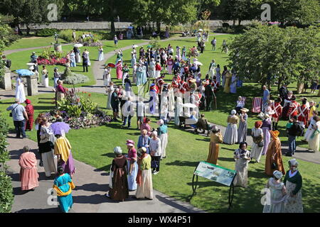 Grand Regency Costumed Promenade finish point, Jane Austen Festival, Parade Gardens, Bath, Somerset, England, Great Britain, United Kingdom UK, Europe Stock Photo