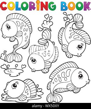 Coloring book with fish theme 1 Stock Vector