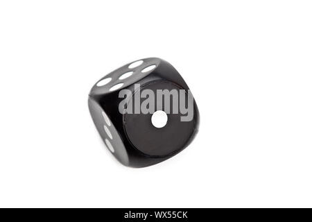 Black dice moving against a white background Stock Photo