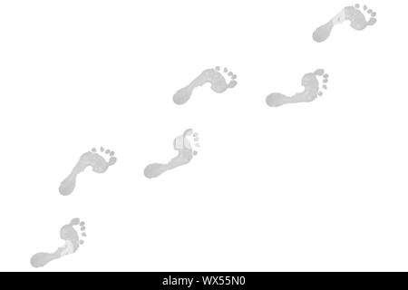 Six grey footprints against a white background Stock Photo