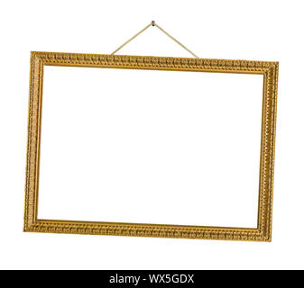 Old wooden picture frame hanging on a rope Stock Photo