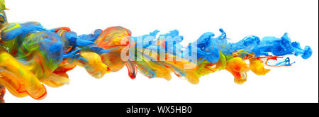 Rainbow of colorful paints and inks swirling together in flowing water abstract background