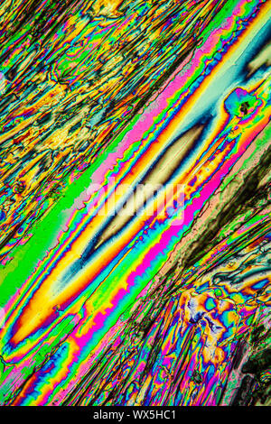 Urea crystals in polarized light under the microscope Stock Photo