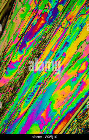 Urea crystals in polarized light under the microscope Stock Photo