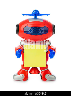 Toy robot with blank paper Stock Photo