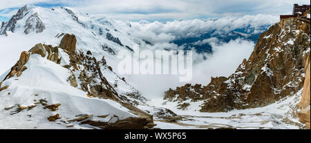 Mont Blanc mountain massif view from Aiguille du Midi Mount Stock Photo